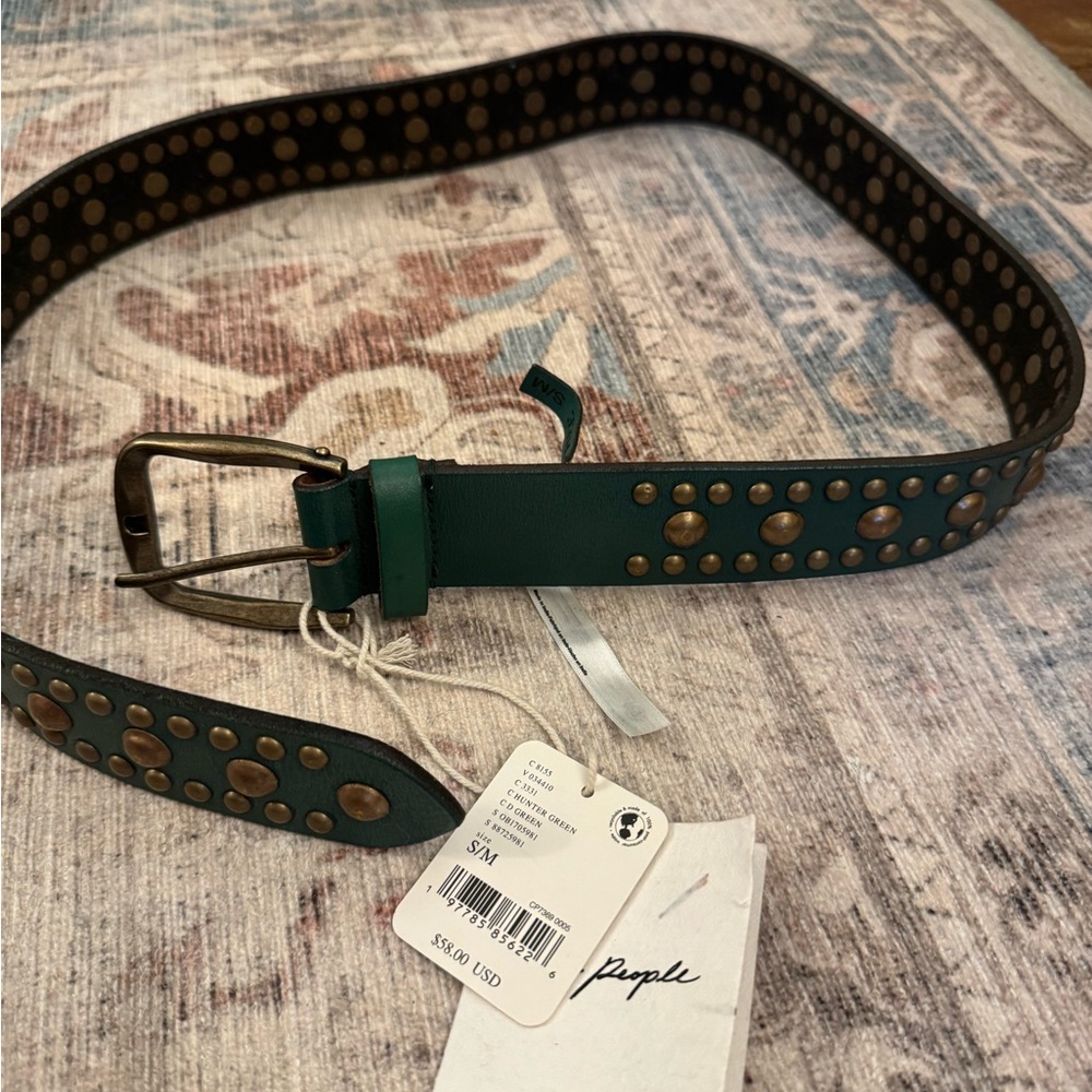 Green Leather Belt with Brass Studs